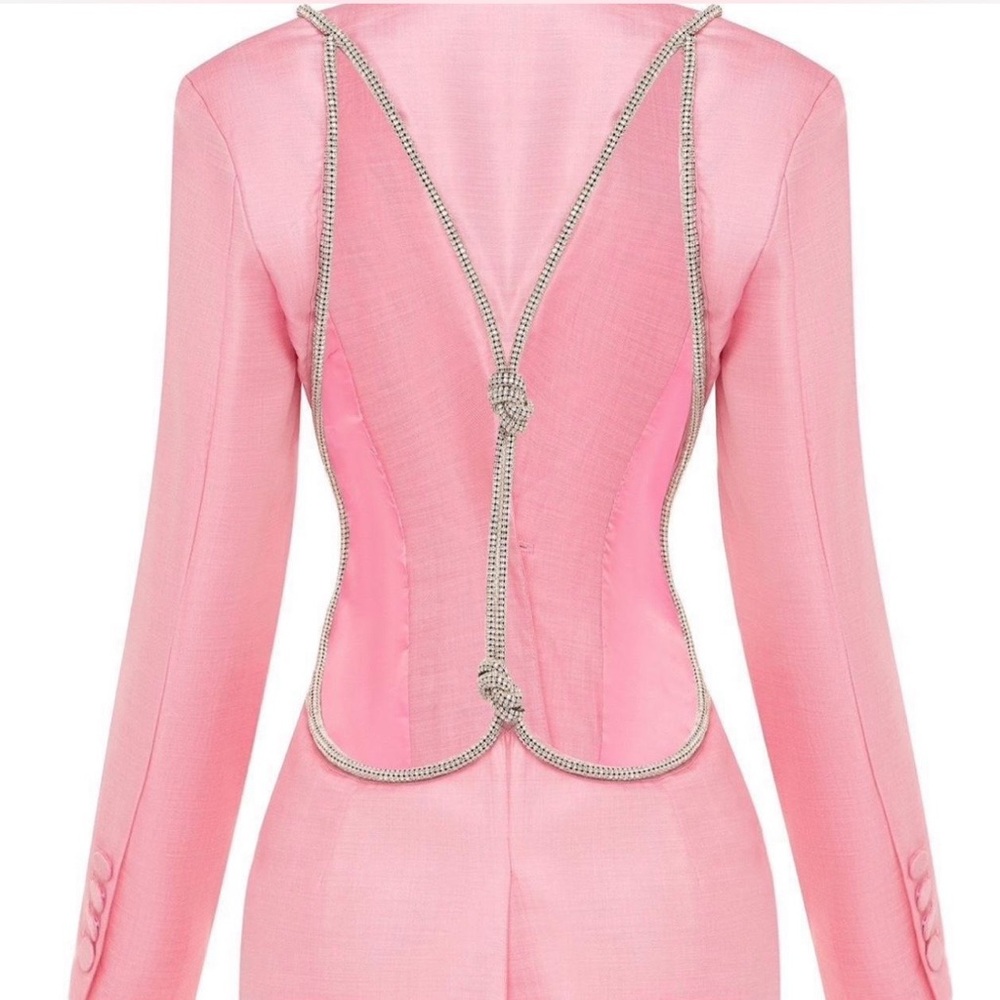 Open Back Pink Blazer with Embellished Rhinestones